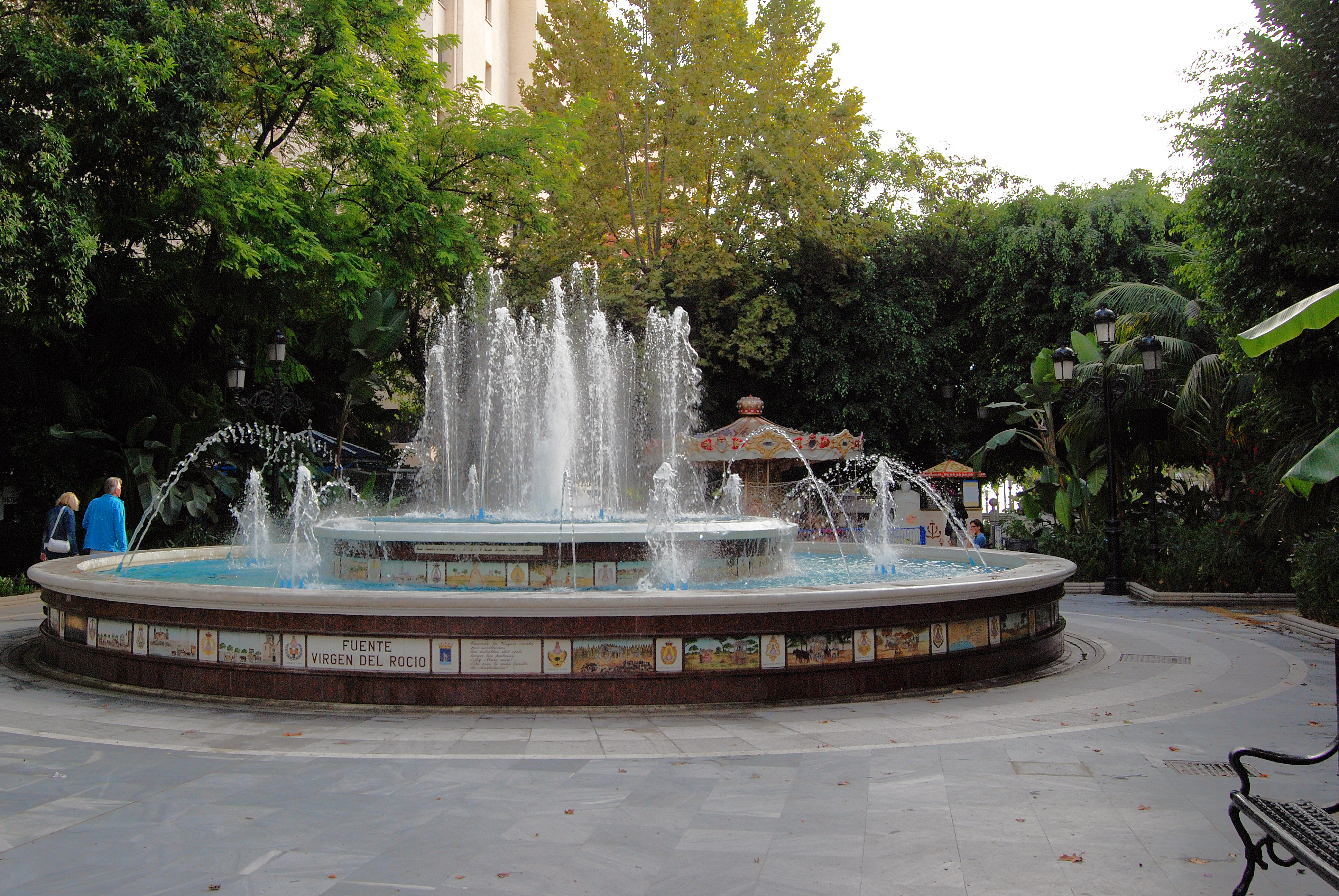 Marbella Alameda Park in October with maintained planting and fountain